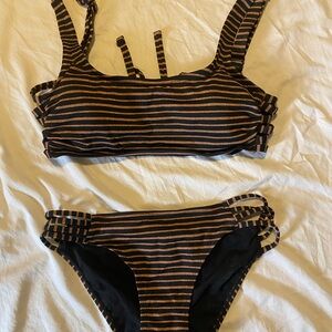 Xhilaration Black and Tan Striped Bikini